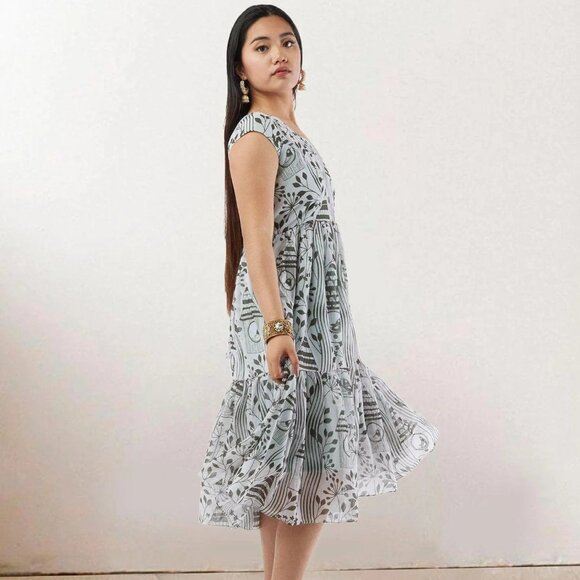 Chic White and Grey Printed Chiffon Dress | Muvvas Boutique - Picture 3 of 5